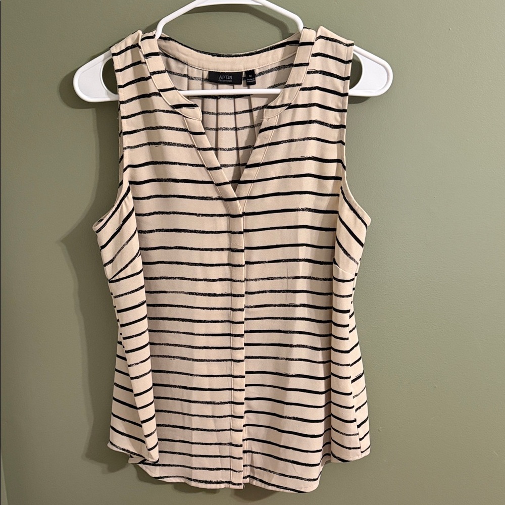 Apt 9 Sleeveless Cream and Black Striped Blouse - M